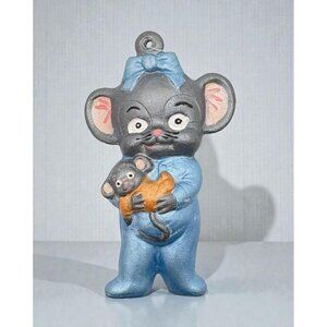 Bedtime Mouse Christmas Ornament Sleepy PJs Hand Painted Vintage Ceramic